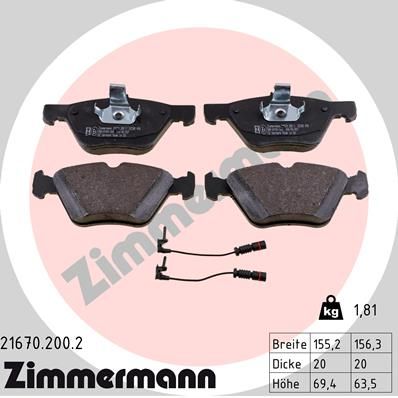 ZIMMERMANN 21670.200.2 Brake Pad Set, disc brake