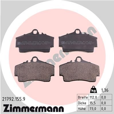 ZIMMERMANN 21792.155.9 Brake Pad Set, disc brake