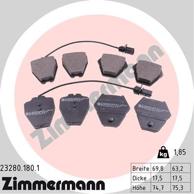 ZIMMERMANN 23280.180.1 Brake Pad Set, disc brake