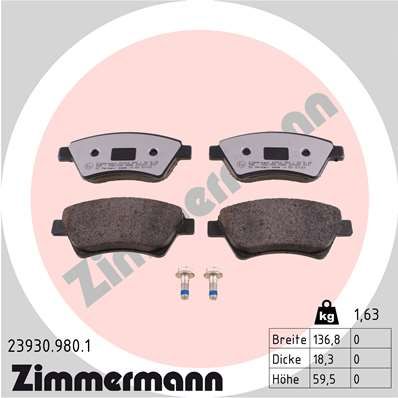 ZIMMERMANN 23930.980.1 Brake Pad Set, disc brake
