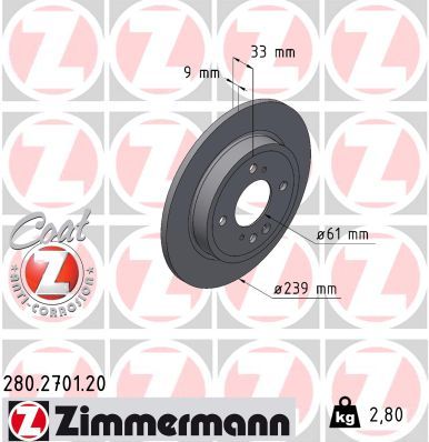 Brake Disc ZIMMERMANN 280.2701.20