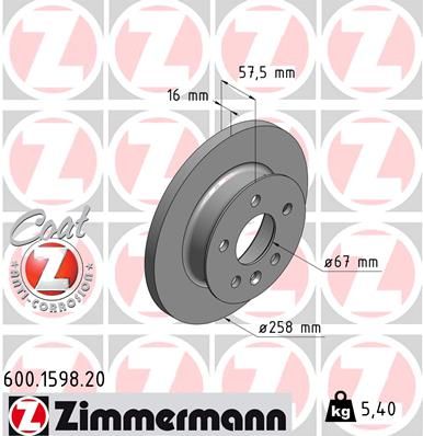 ZIMMERMANN 600.1598.20 Brake Disc