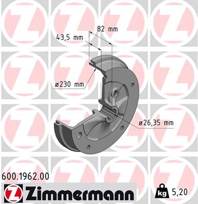 Brake Drum ZIMMERMANN 600.1962.00