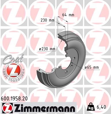 ZIMMERMANN 600.1958.20 Brake Drum