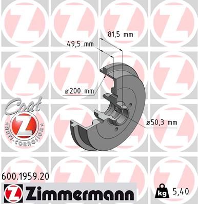 Brake Drum ZIMMERMANN 600.1959.20