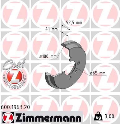 ZIMMERMANN 600.1963.20 Brake Drum