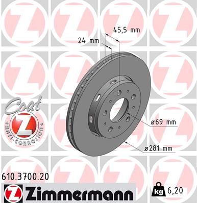 ZIMMERMANN 610.3700.20 Brake Disc