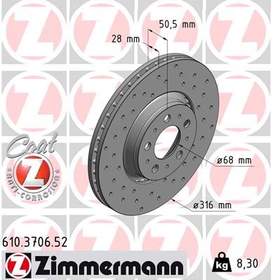 Brake Disc ZIMMERMANN 610.3706.52